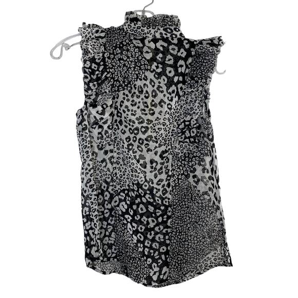 Olivaceous Black White Snow Leopard Sheer Sleeveless Blouse Top Small Tuxedo NEW - Picture 5 of 8
